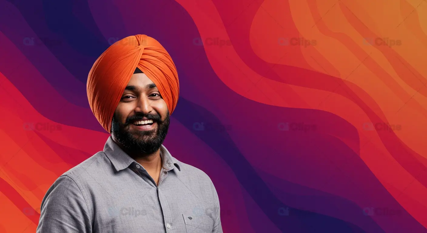 Smiling Sikh Man in Casual Attire with Vibrant Background