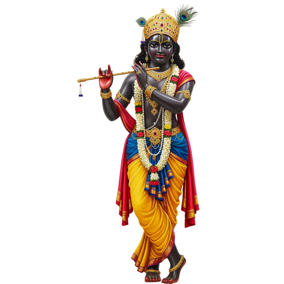 Ornate Krishna Statue with Flute