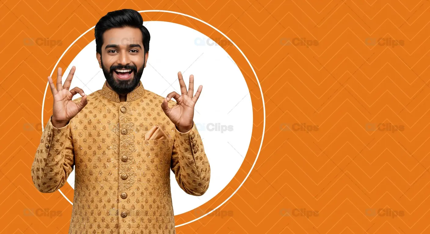 Smiling Indian Man in Sherwani with Copy Space