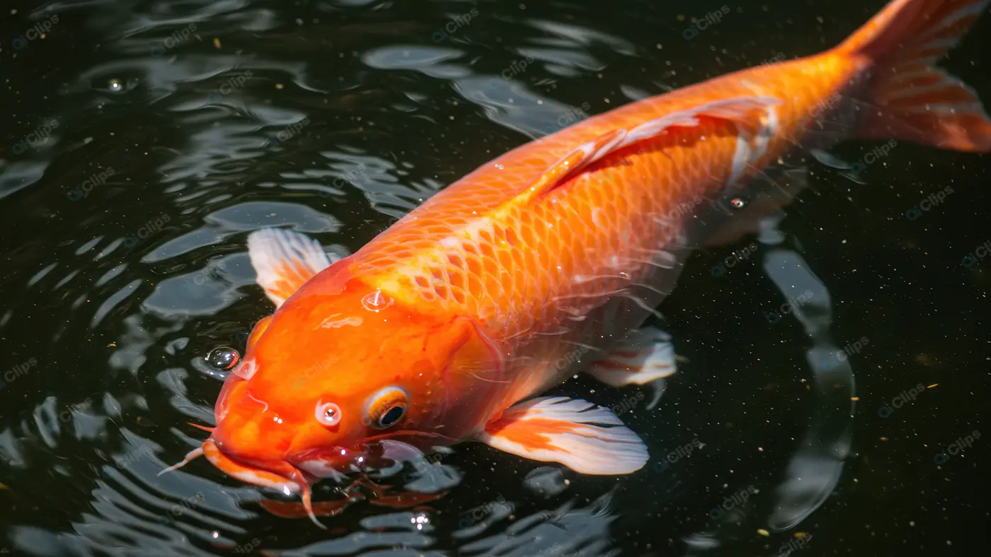 Bright Orange Koi Fish Swimming in Calm Pond Water