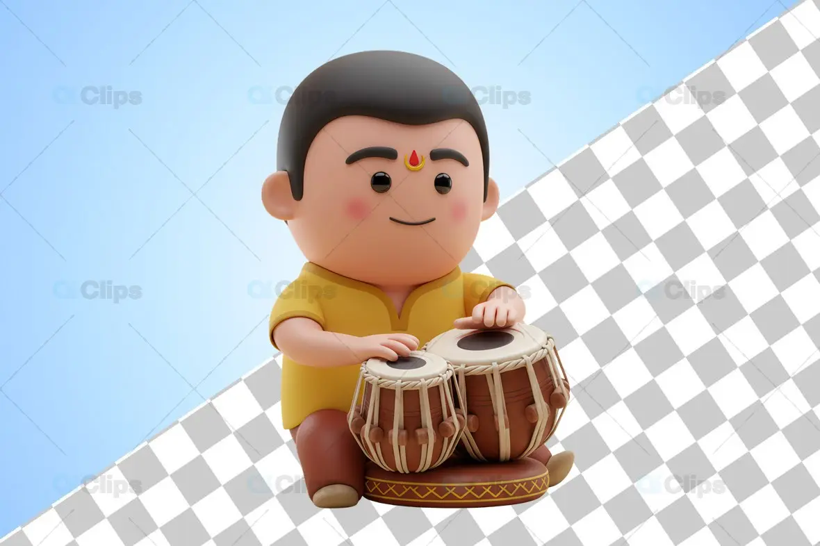 Indian Tabla Player 3D Character Illustration