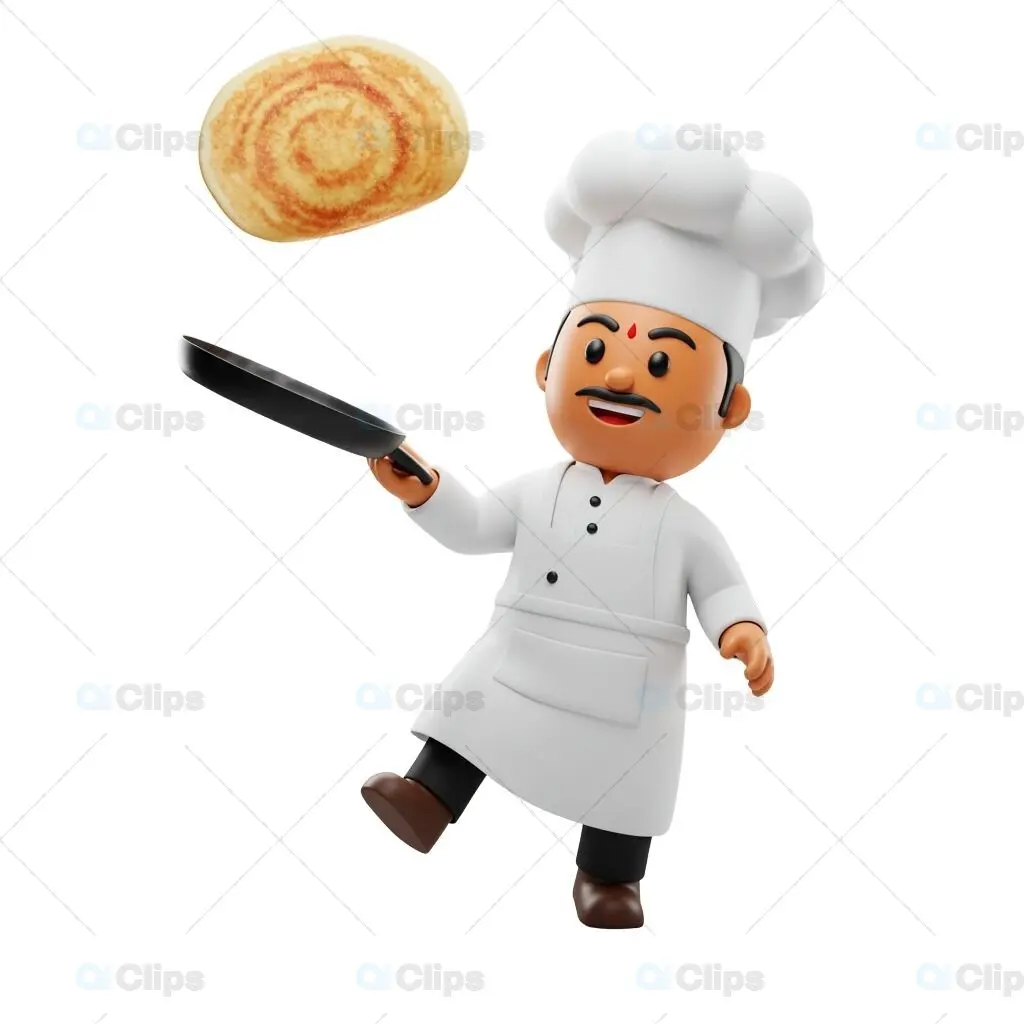 Playful Indian Chef 3D Illustration with Dosa