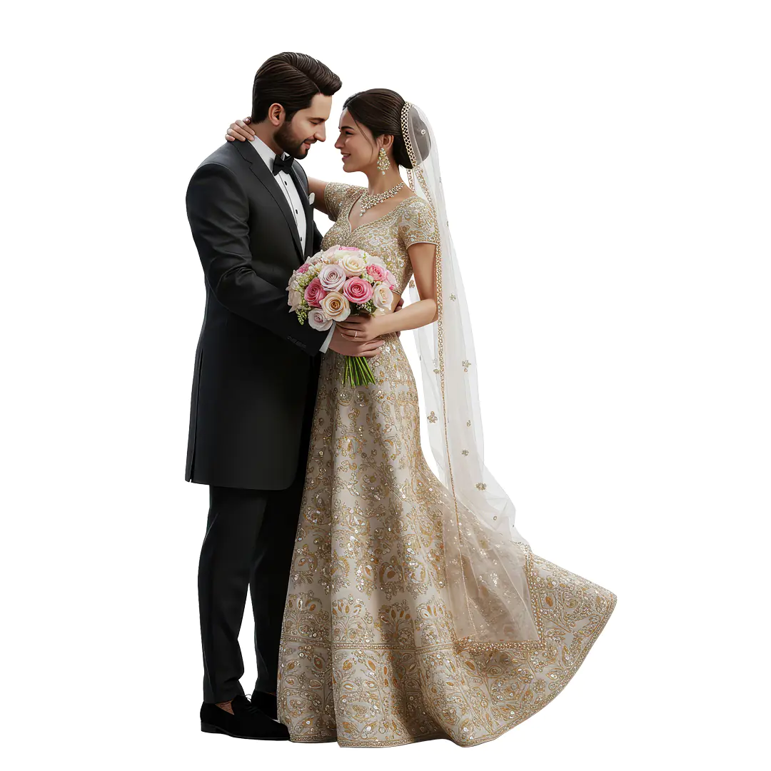 Romantic Indian Bride and Groom PNG for Wedding Invitations & Digital Design
