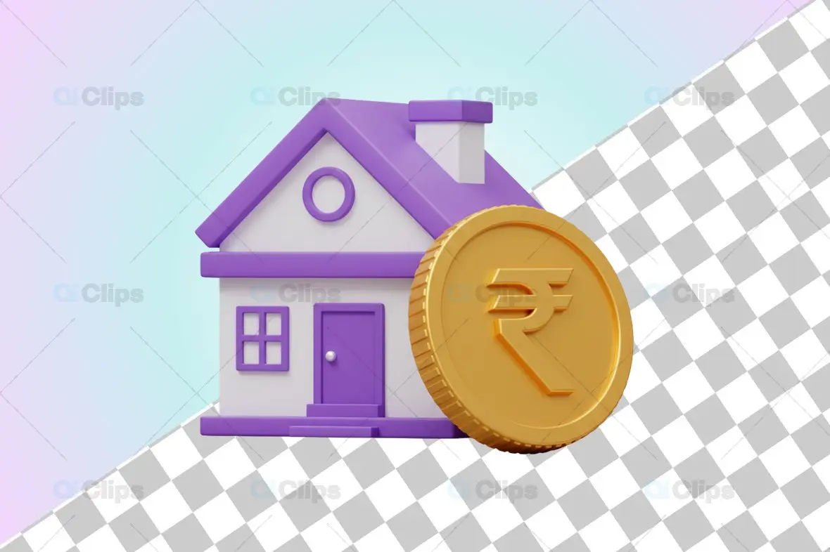 3D Home Loan and Real Estate Investment Illustration with Rupee Symbol