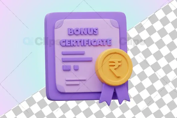 3D Bonus Certificate Illustration with Rupee Symbol
