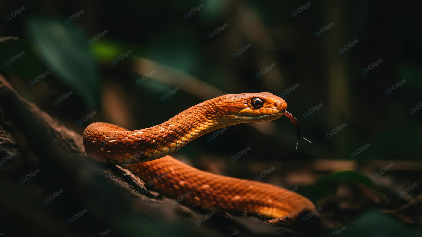 Close-Up of Orange Snake in Forest with Tongue Out