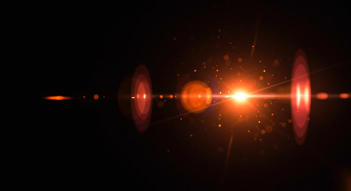 Fiery Red-Orange Lens Flare with Circular Orbs and Glow Particles
