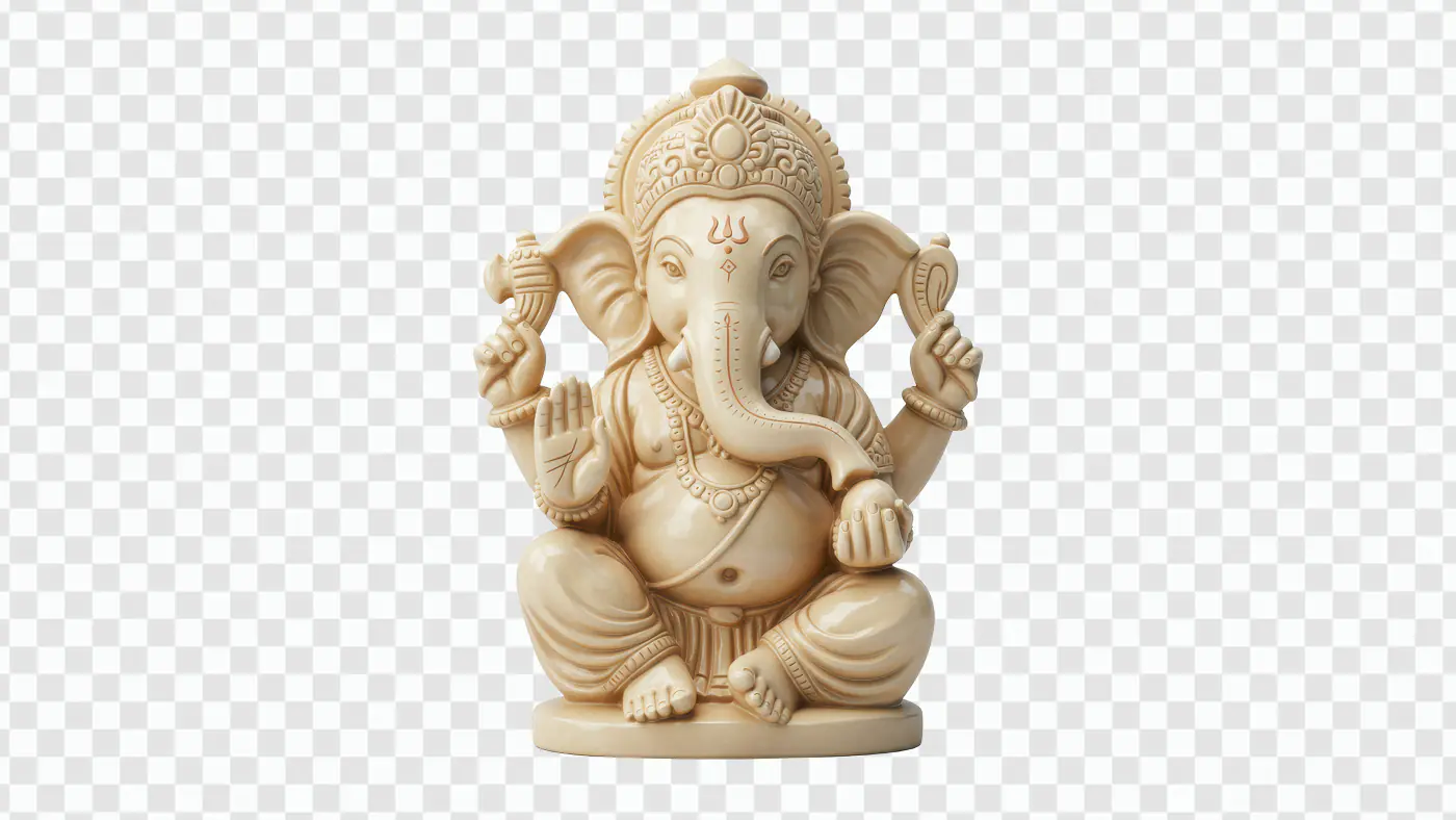Ivory Ganesha Idol PNG – Elegant Ganpati Clipart with Transparent Background