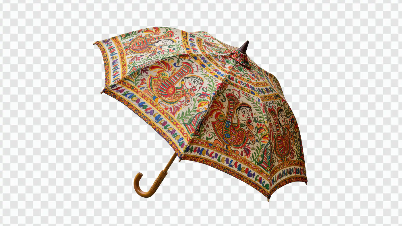 Handcrafted Indian Madhubani Art Umbrella PNG