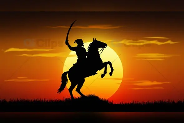Chhatrapati Shivaji Maharaj Warrior Silhouette at Sunset