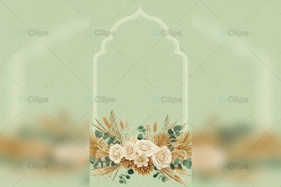 Triple-Line Arch Frame with Beige Roses and Golden Leaves