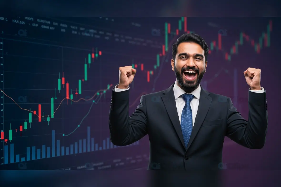 Successful Businessman Celebrating Stock Market Growth