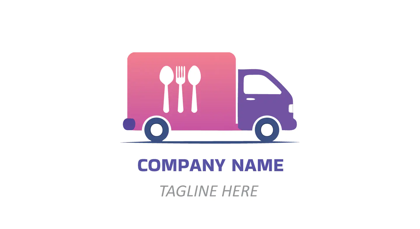 Food Delivery Truck Logo with Spoon, Fork, and Knife in Gradient Design