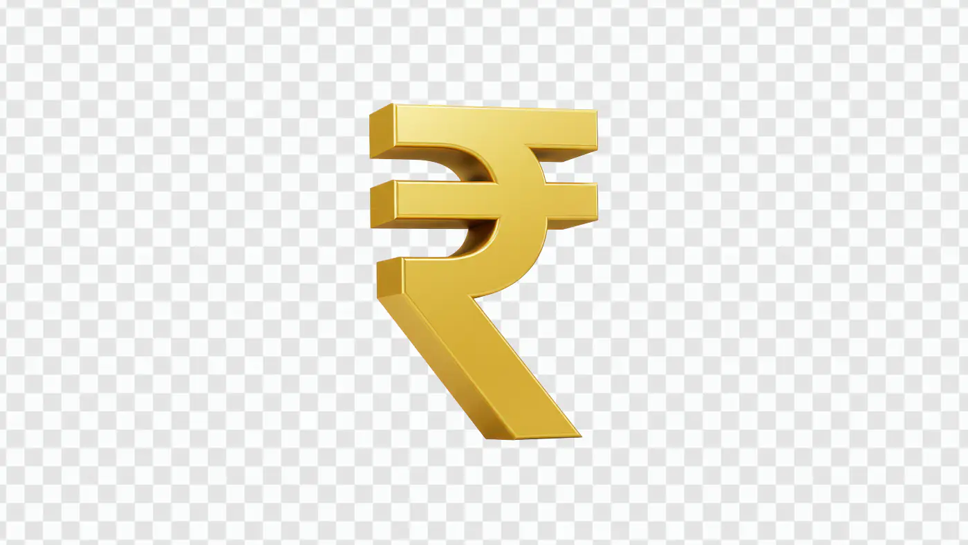 Golden Indian Rupee Symbol 3D PNG for Financial and Business Designs