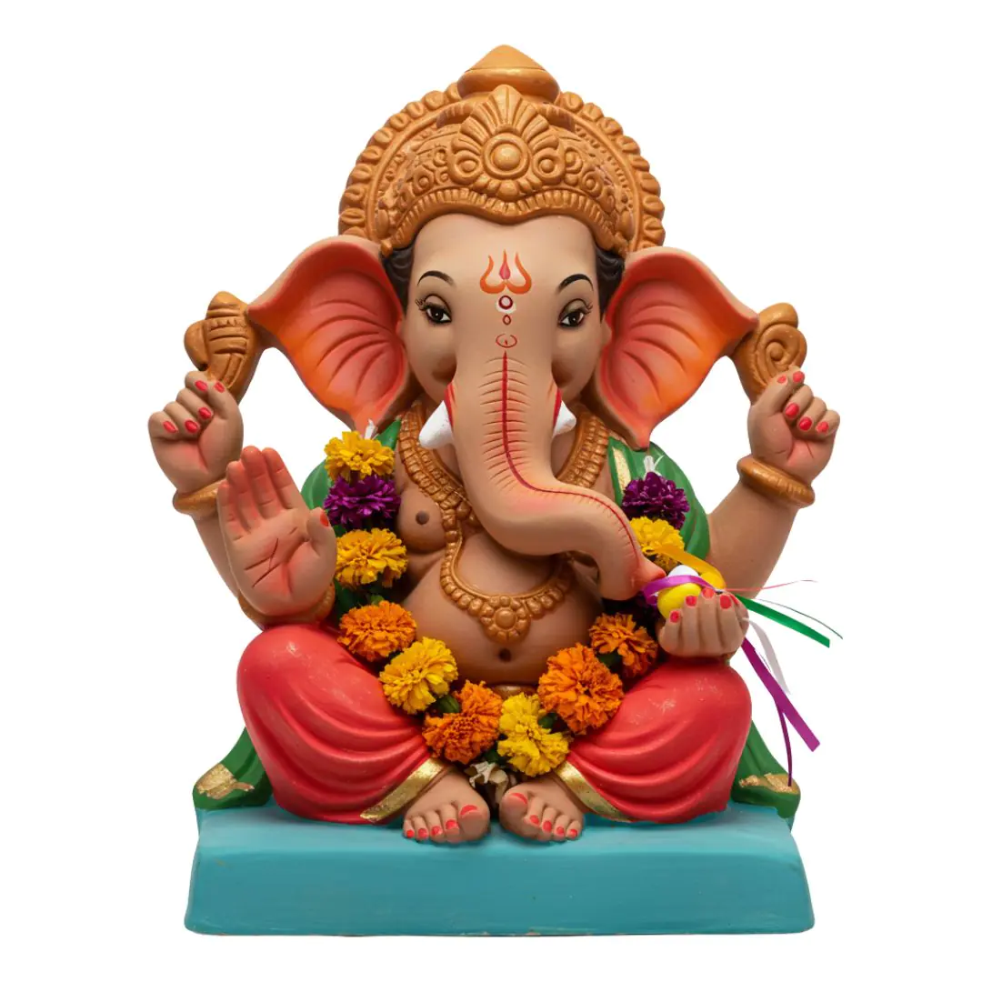 Colorful Ganesha Idol with Floral Garland