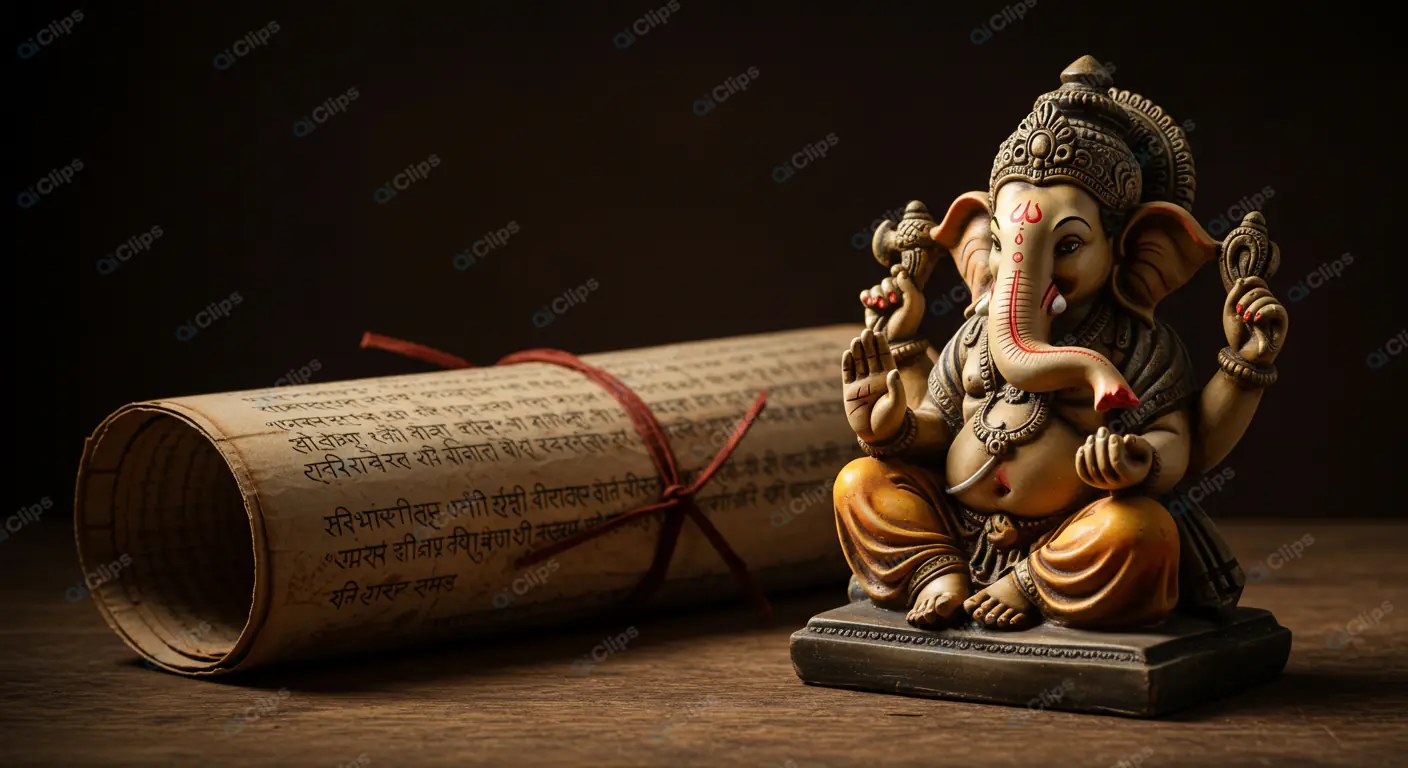 Sacred Ganesha with Ancient Scripture