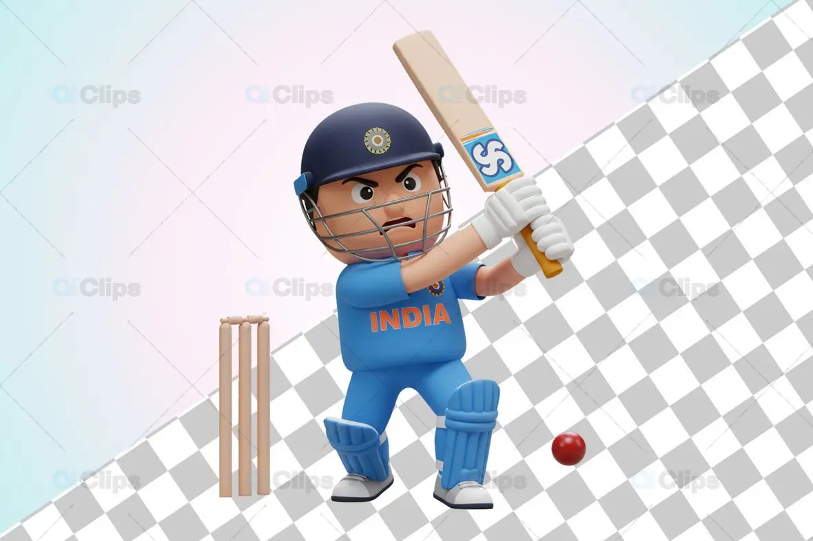Intense Indian Cricket Player 3D Illustration