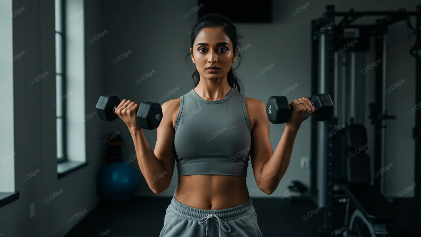 Determined Fitness Trainer's Dumbbell Workout