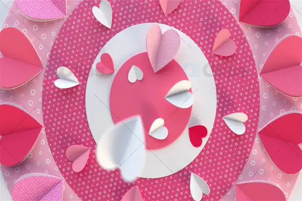 Playful Pink Paper Hearts Animation with Circular Design