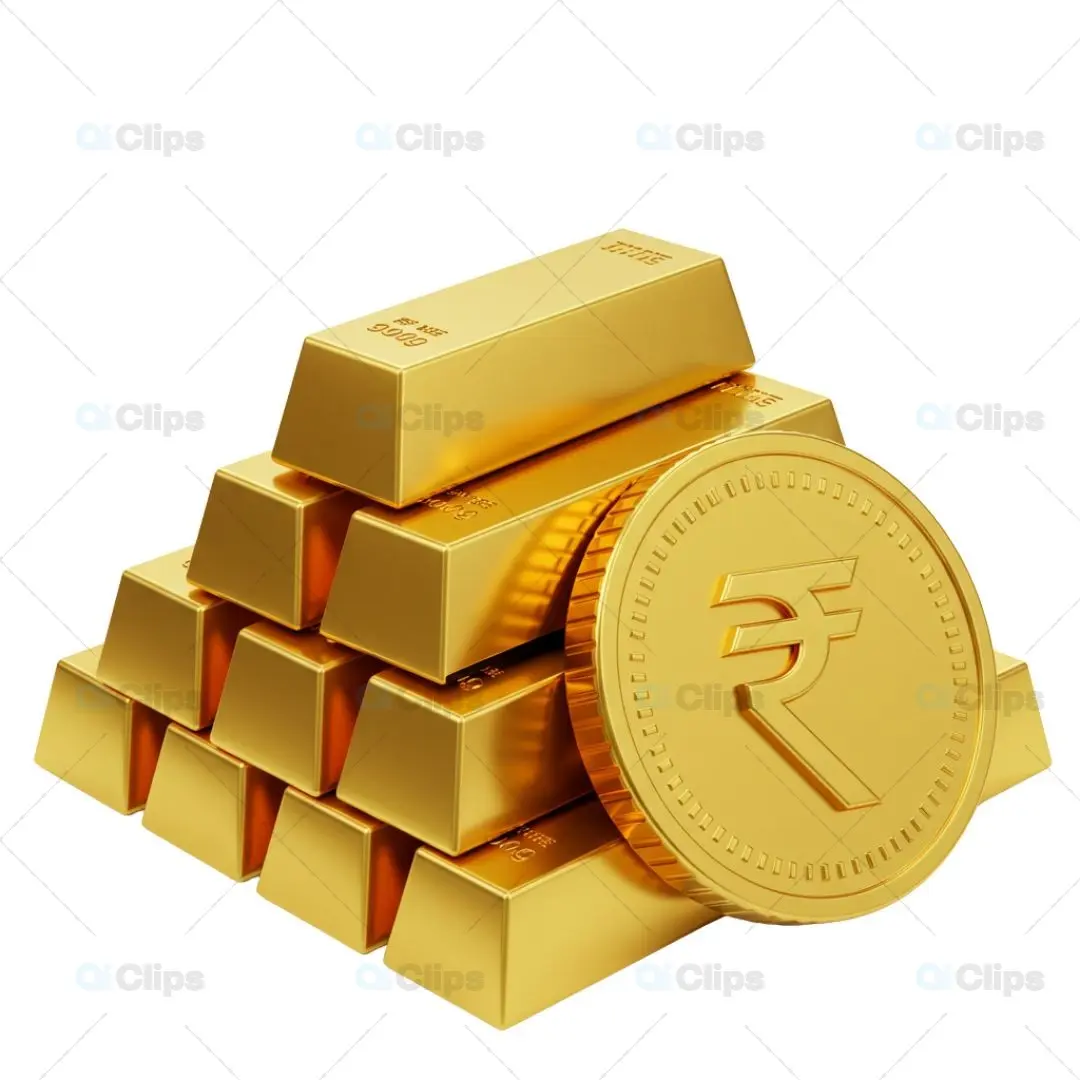 3D Gold Investment Illustration with Rupee Coin