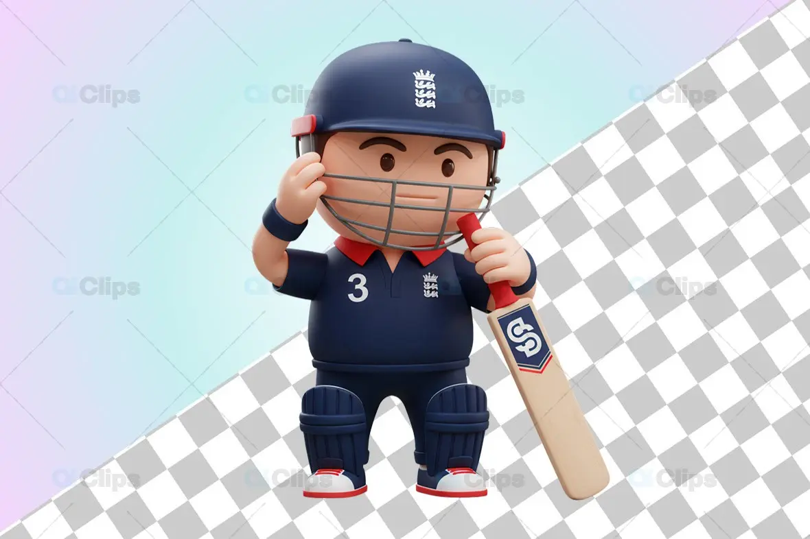 Determined English Cricket Player 3D Illustration