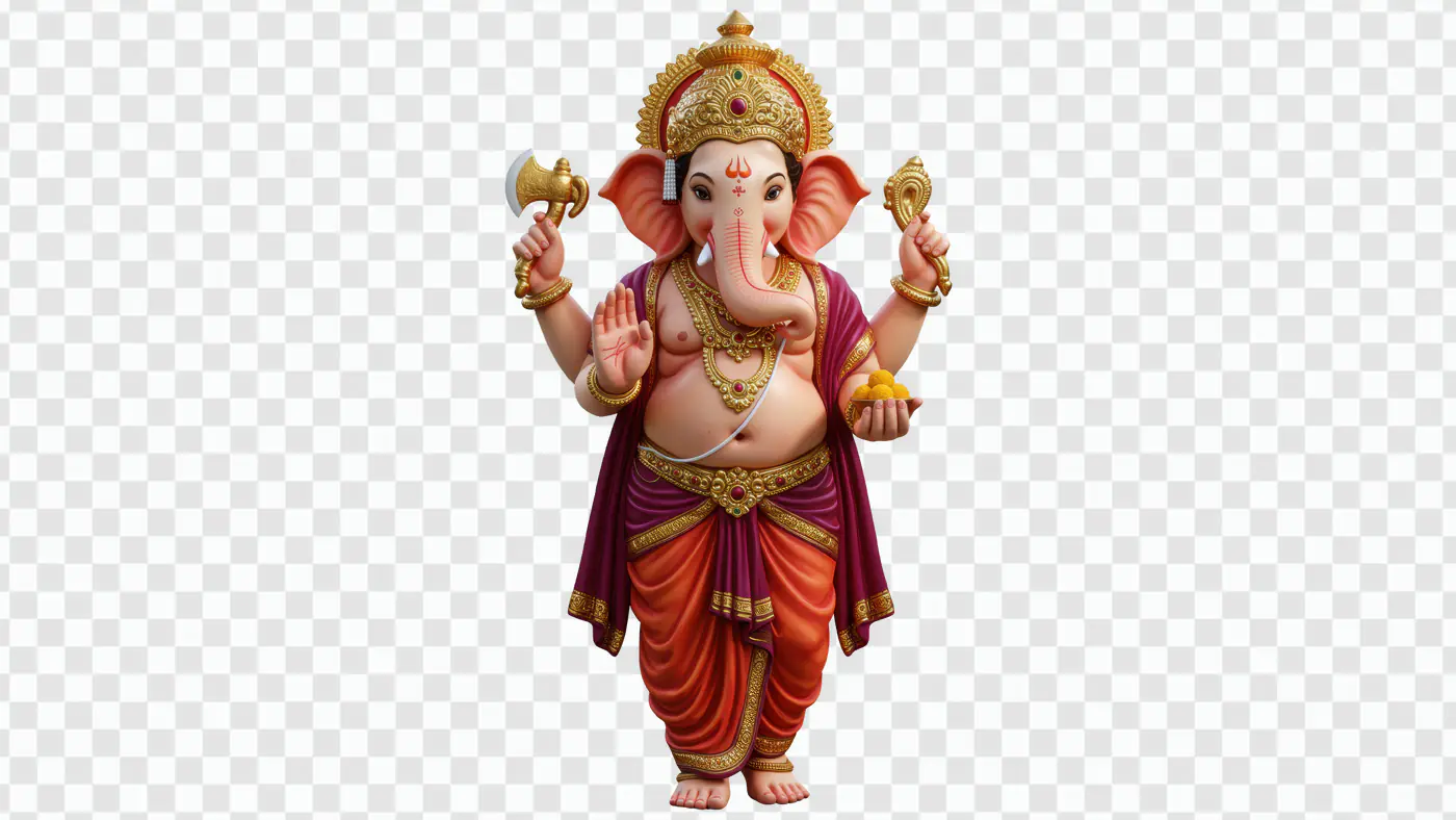Ornate Ganesha Figurine with Golden Attributes