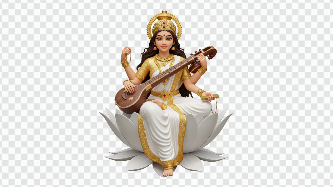 Saraswati Deity with Veena on Lotus