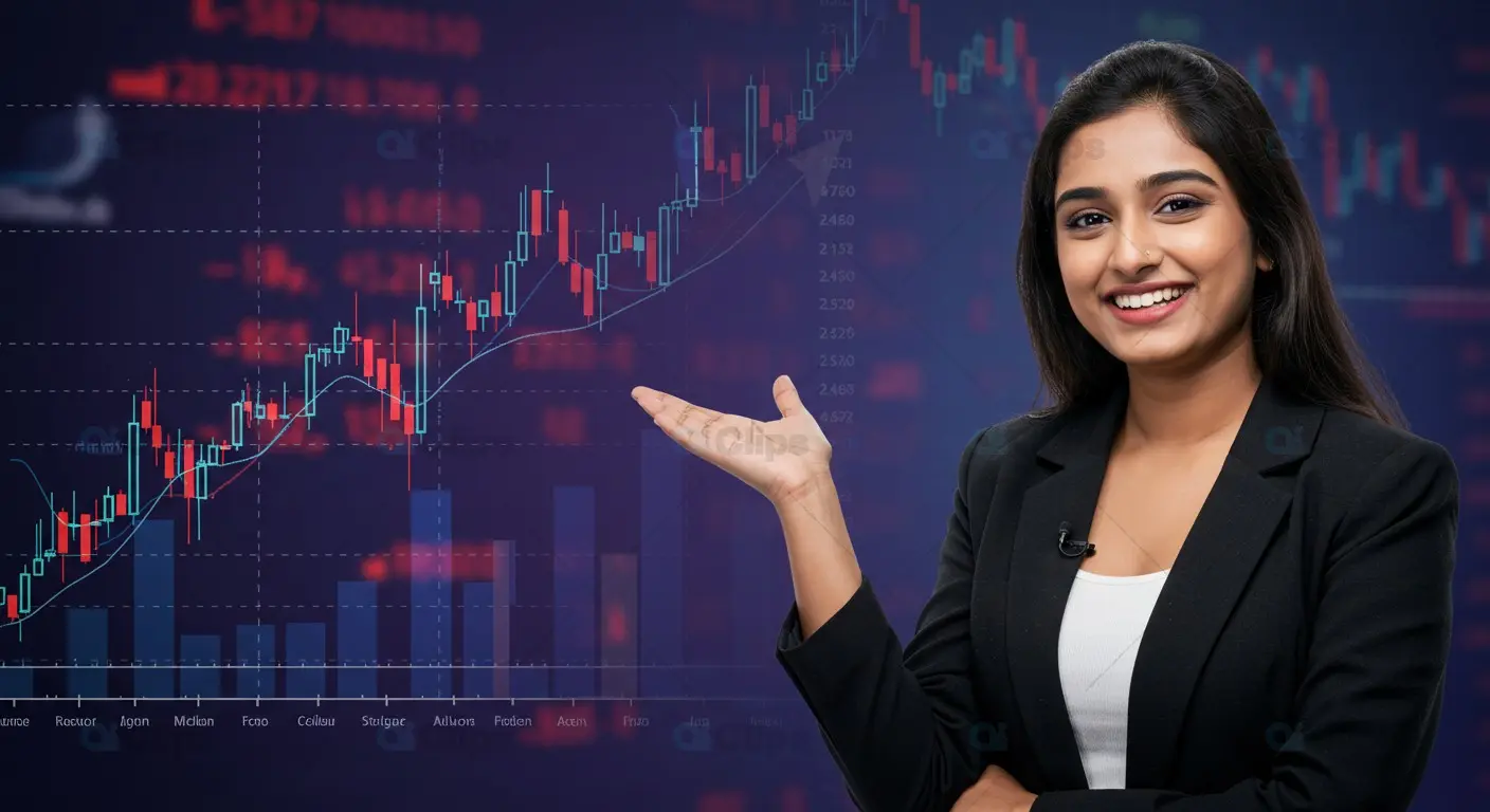 Confident Businesswoman Presenting Stock Market Trends