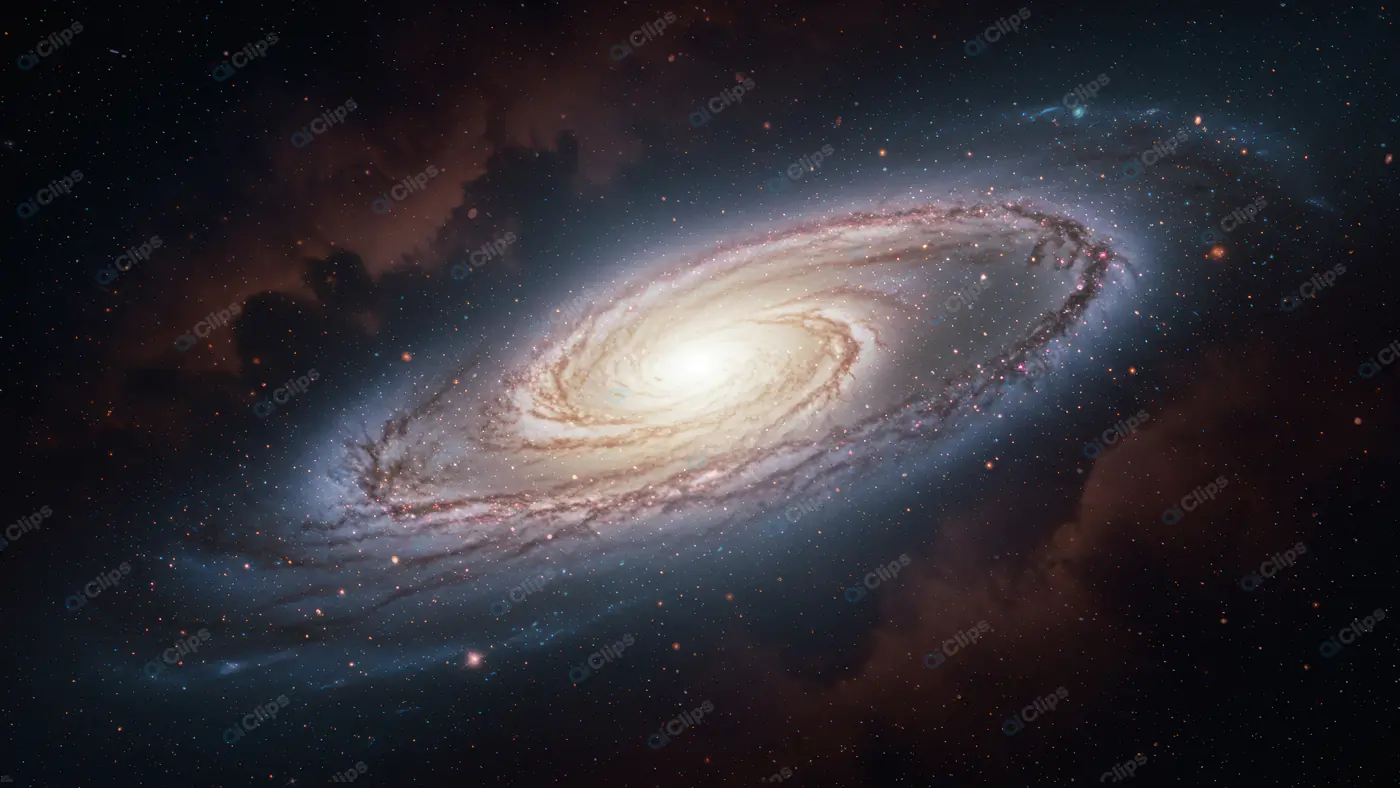 Elliptical Spiral Galaxy with Glowing Core and Cosmic Dust