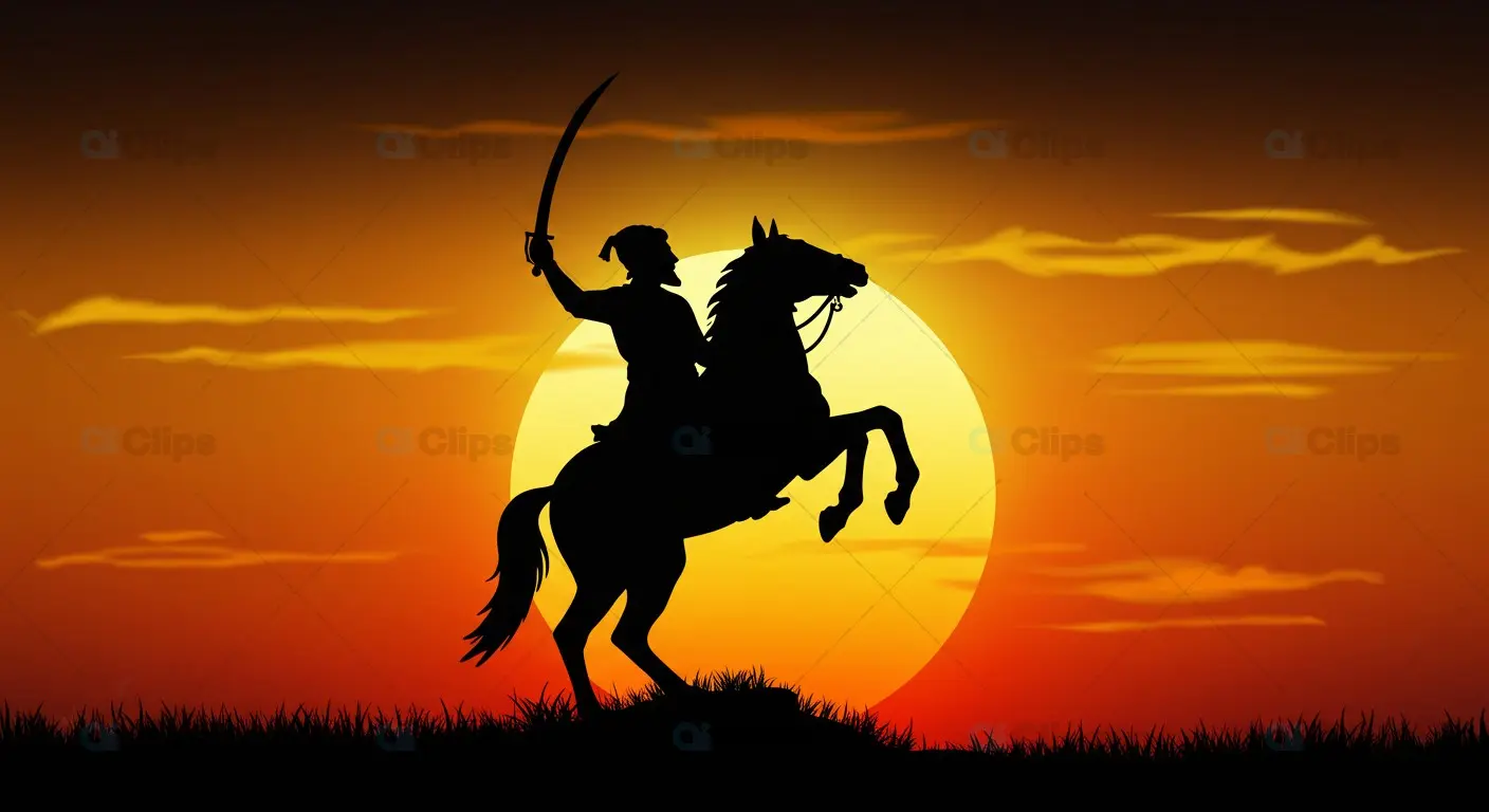 Chhatrapati Shivaji Maharaj Warrior Silhouette at Sunset