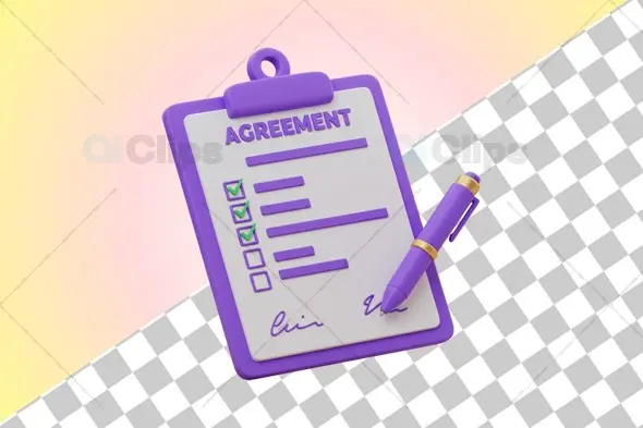 3D Agreement Document Illustration with Pen
