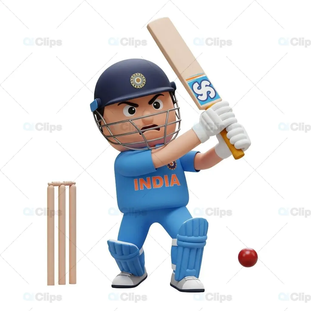 Intense Indian Cricket Player 3D Illustration