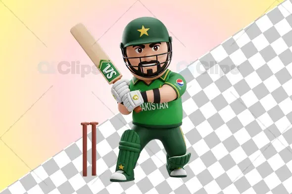 Determined Pakistani Cricket Player 3D Illustration