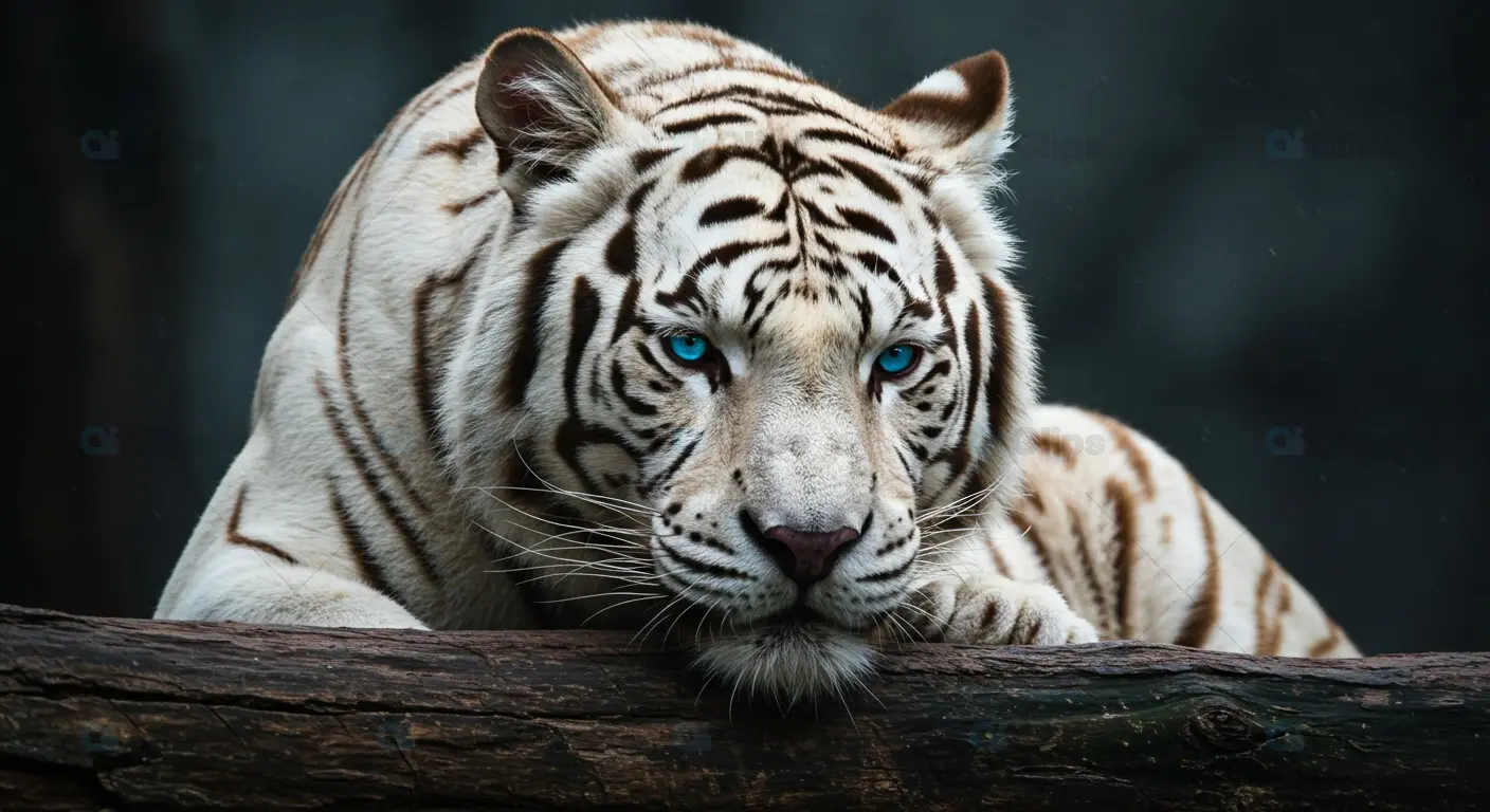Majestic White Tiger with Piercing Blue Eyes in Close-up Portrait