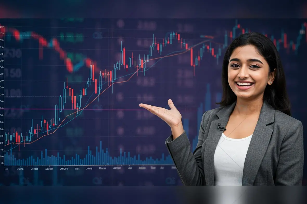 Confident Businesswoman Presenting Stock Market Growth