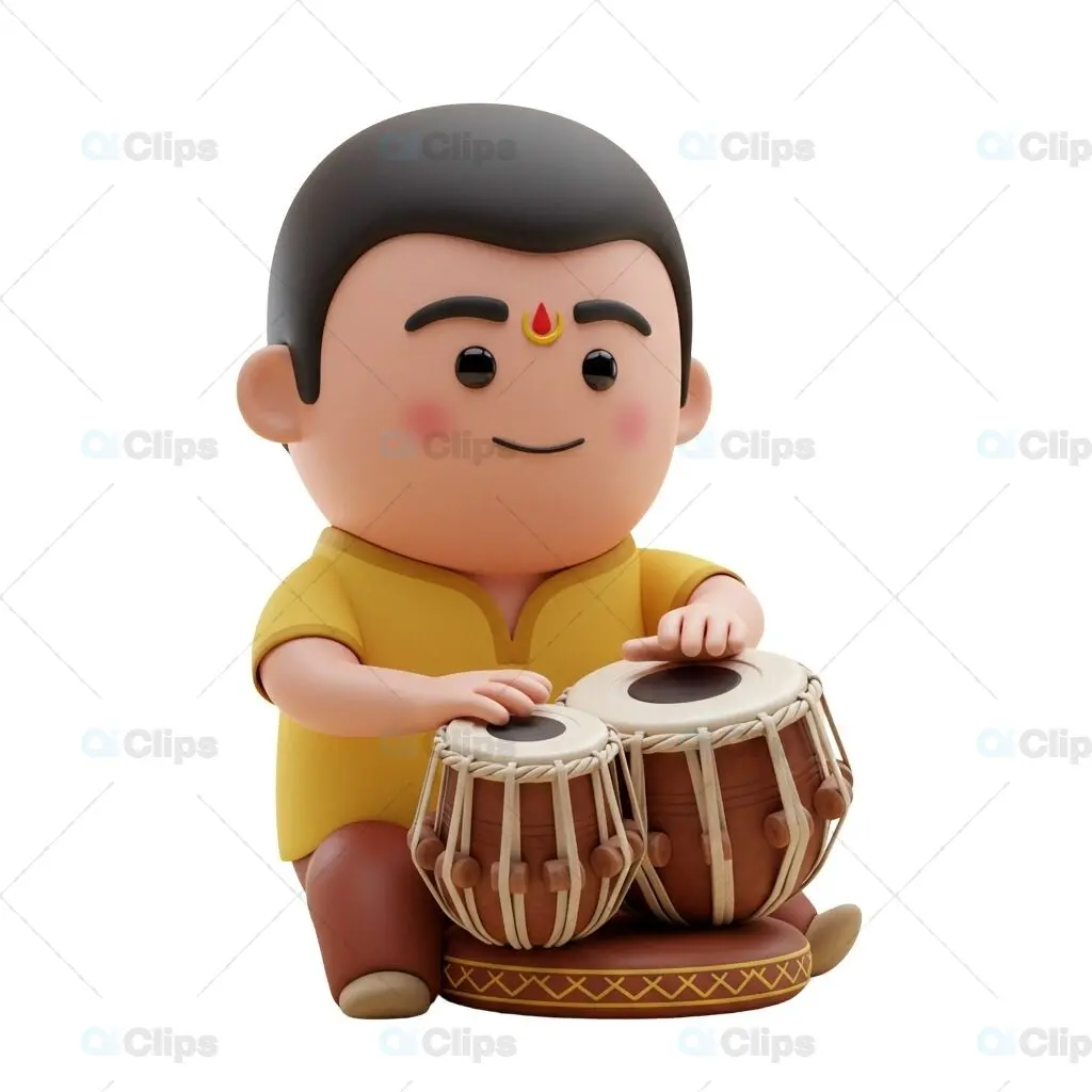 Indian Tabla Player 3D Character Illustration