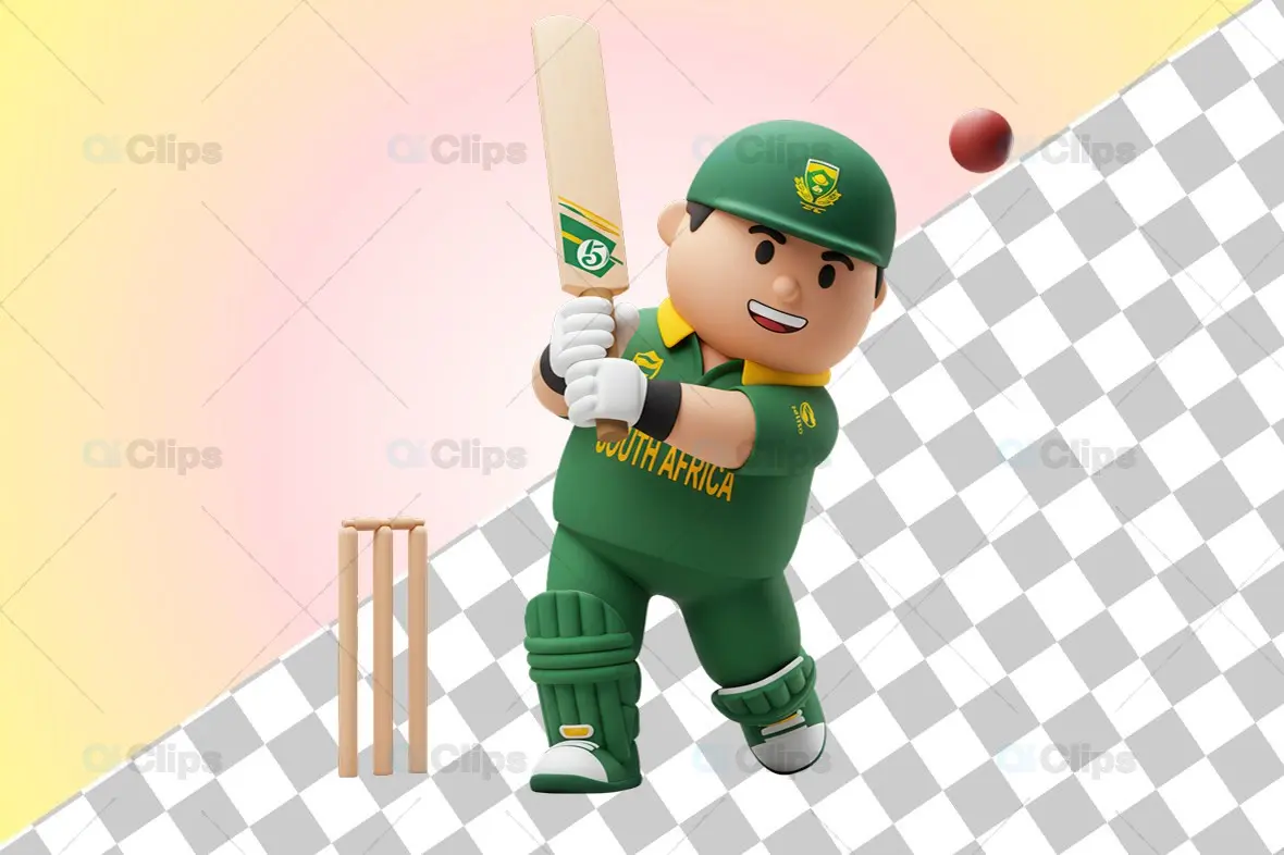 Energetic South African Cricket Player 3D Illustration