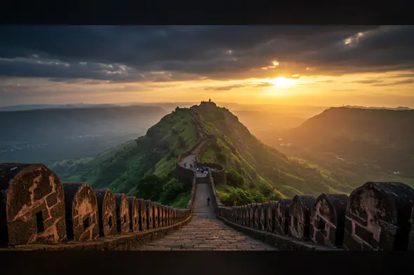 Scenic View of Indian Fort on Mountain at Sunset