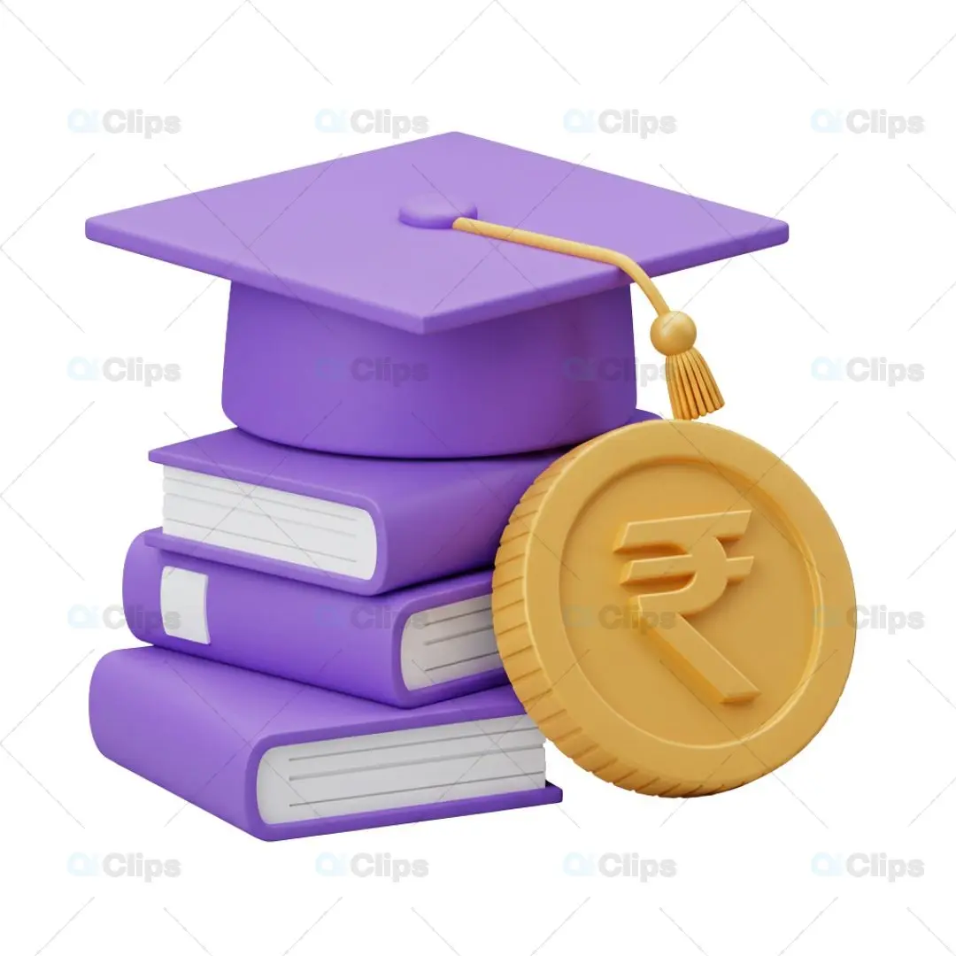 3D Education Loan Illustration with Rupee Symbol
