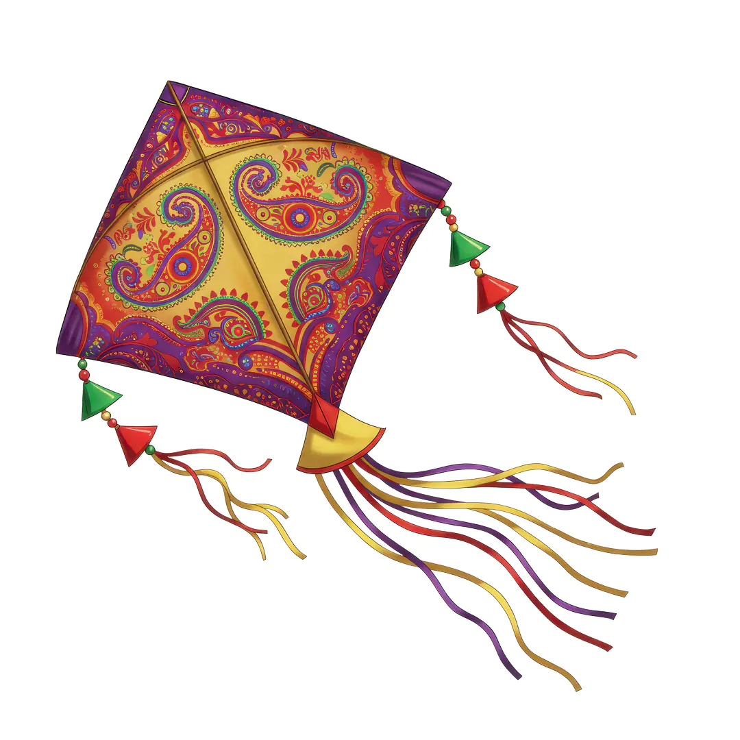 Colorful Indian Festival Kite PNG – Paisley Pattern Design
