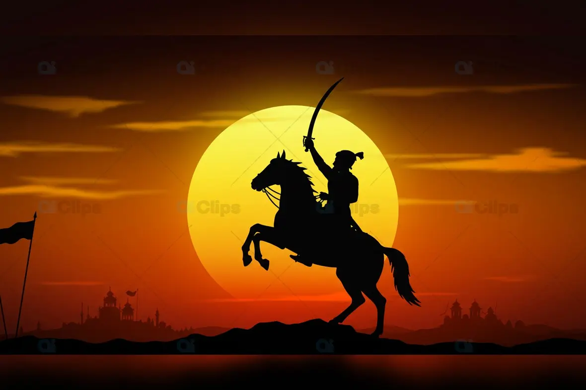 Chhatrapati Shivaji Maharaj Warrior Silhouette Against Sunset
