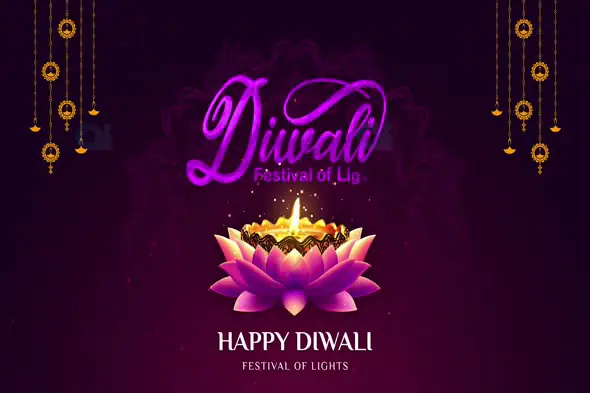 Happy Diwali Animation with Glowing Lotus Diya and Decorative Elements