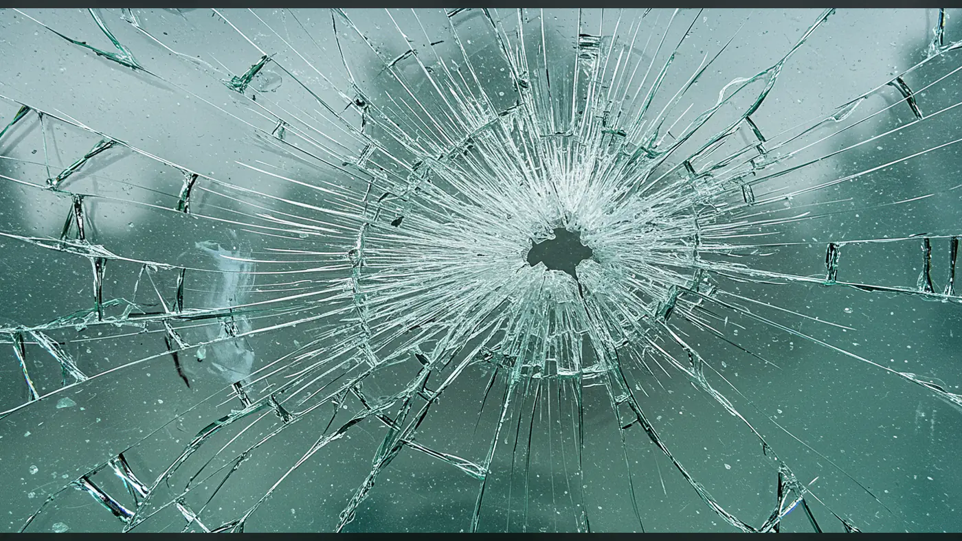 Realistic Broken Glass Texture with Blue-Green Backdrop