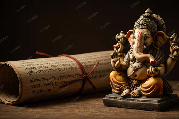 Sacred Ganesha with Ancient Scripture
