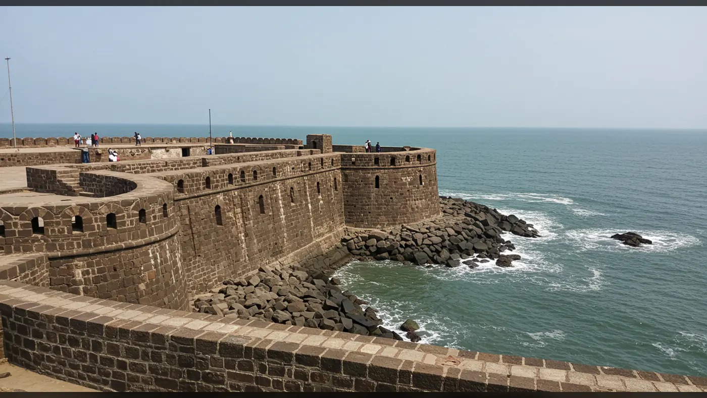 Ancient Indian Coastal Fort Extending into the Arabian Sea