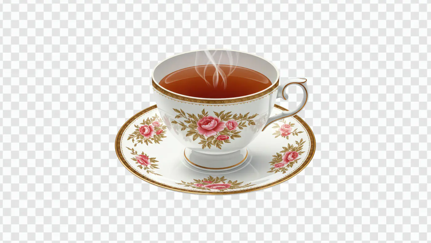 Vintage Rose Tea Cup PNG – Elegant Floral China with Saucer