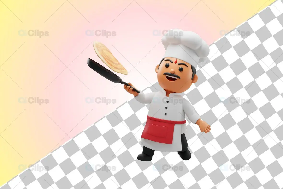 Indian Chef 3D Illustration with Dosa