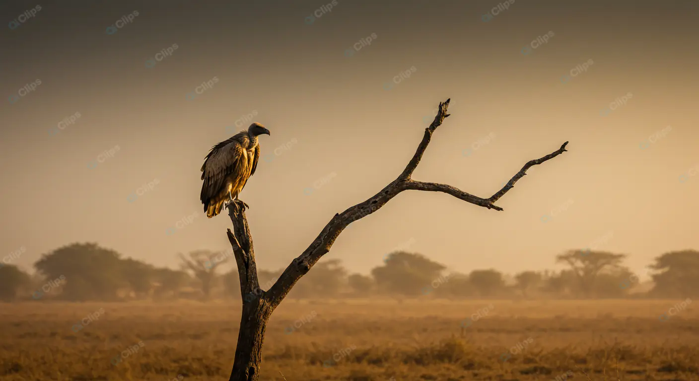Solitary Vulture in African Savanna