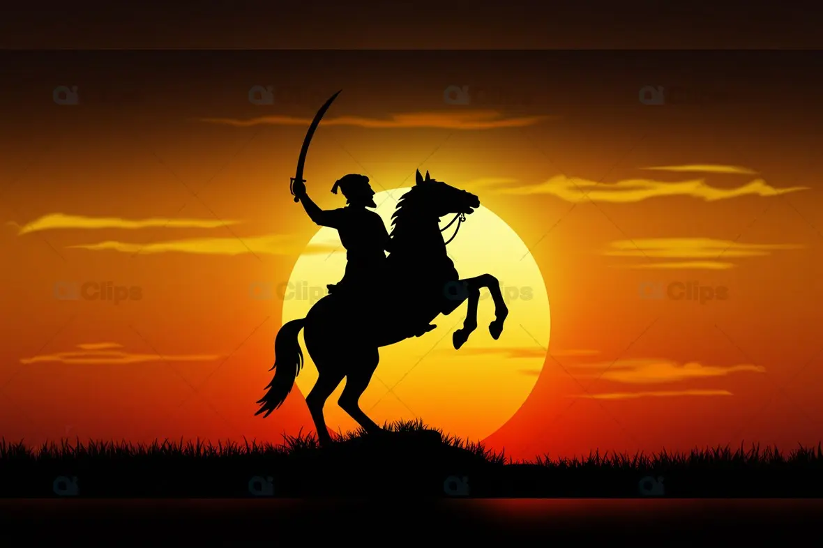 Chhatrapati Shivaji Maharaj Warrior Silhouette at Sunset