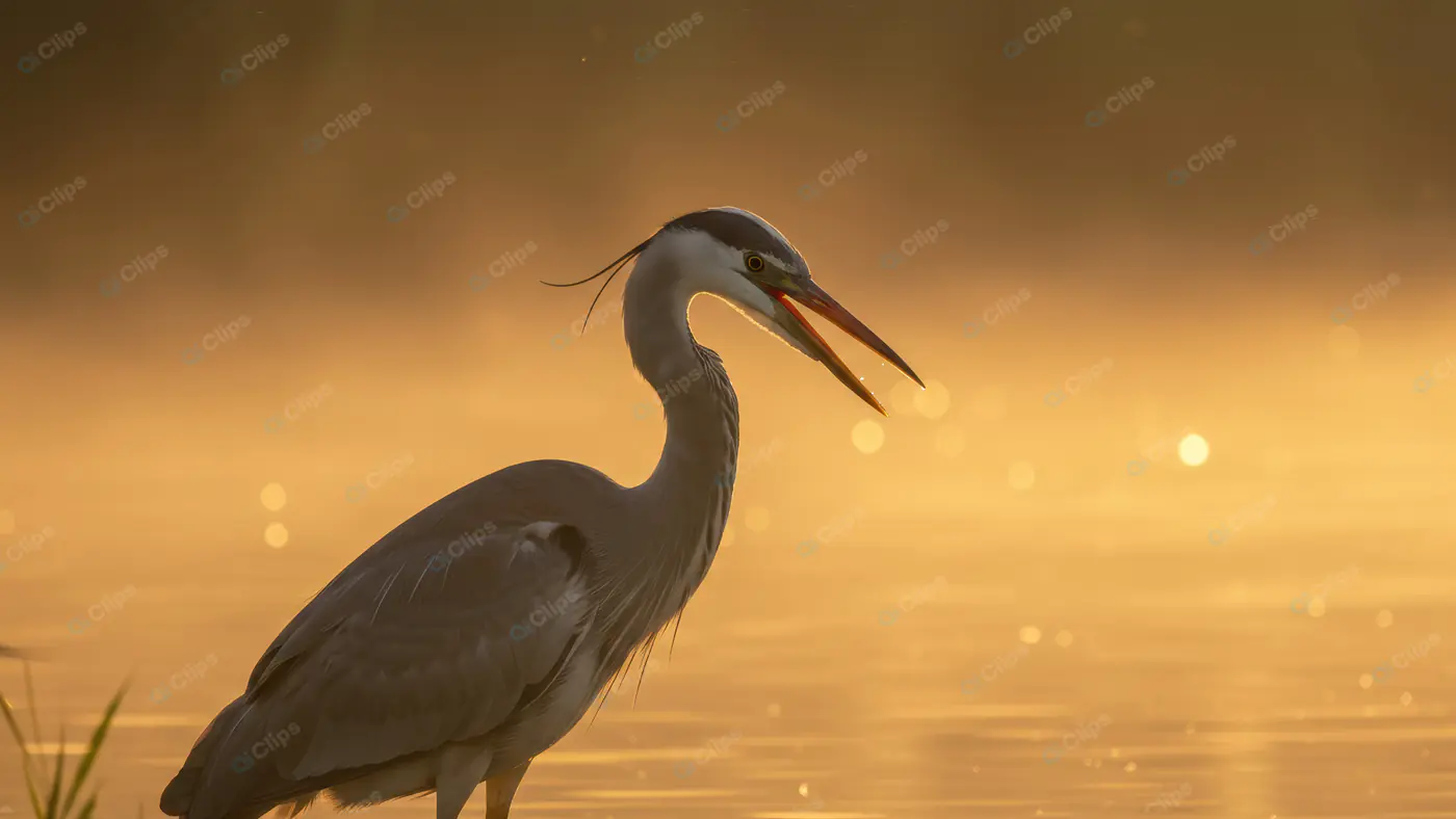 Majestic Indian Heron Calling at Sunset by the Water